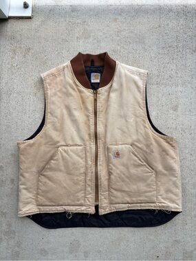 Vintage Carhartt V01 Thrashed Duck Vest Sun Bleached Brown 2XL